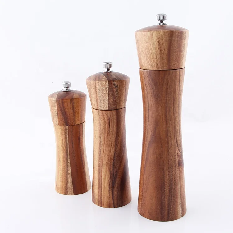Factory Price Solid Wood Body Salt And Pepper Shaker, with Ceramic Grinder Manual Salt And Pepper Mill Set