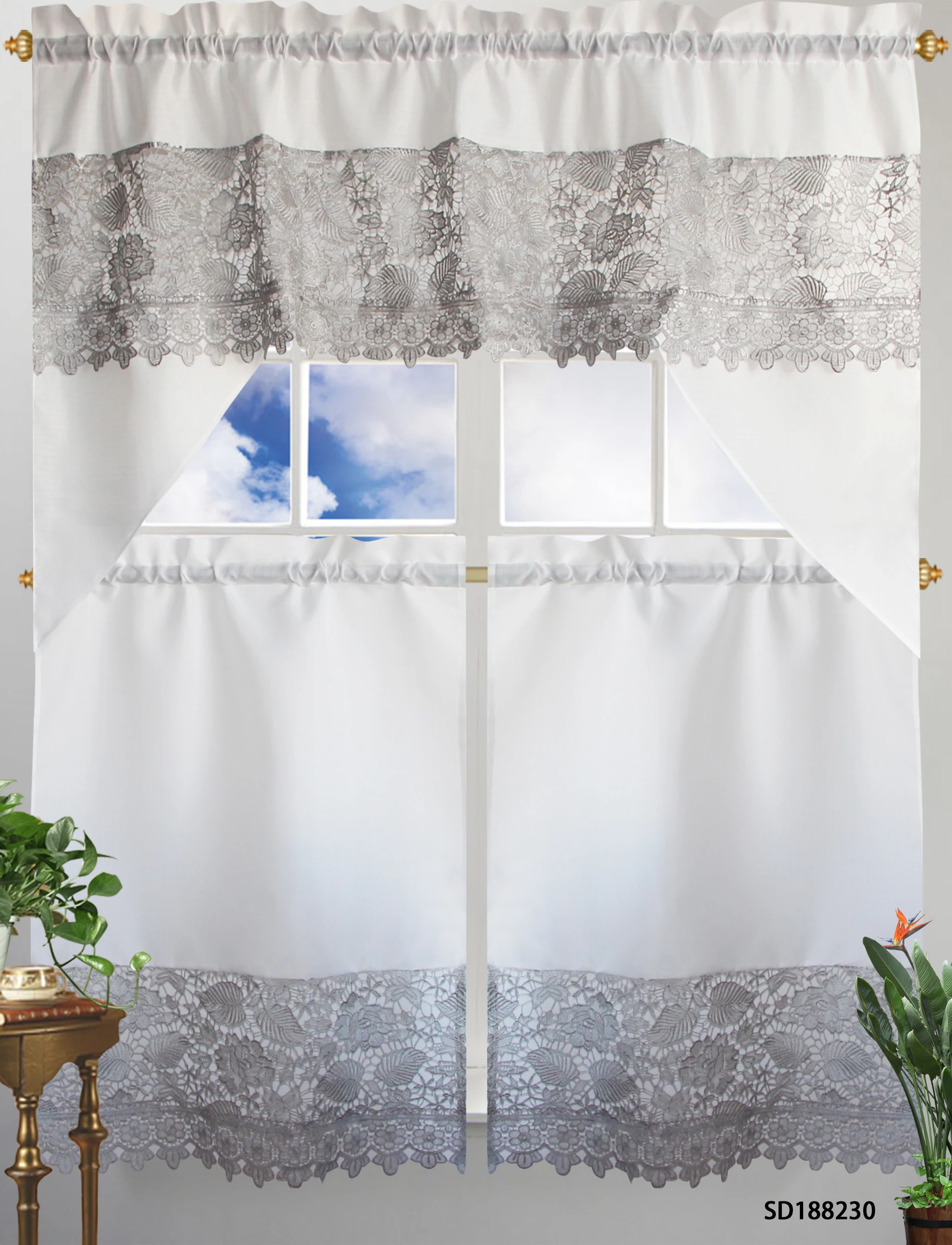 Lace  kitchen curtain factory new designs cheapest curtain for window for kitchen room 3 pieces