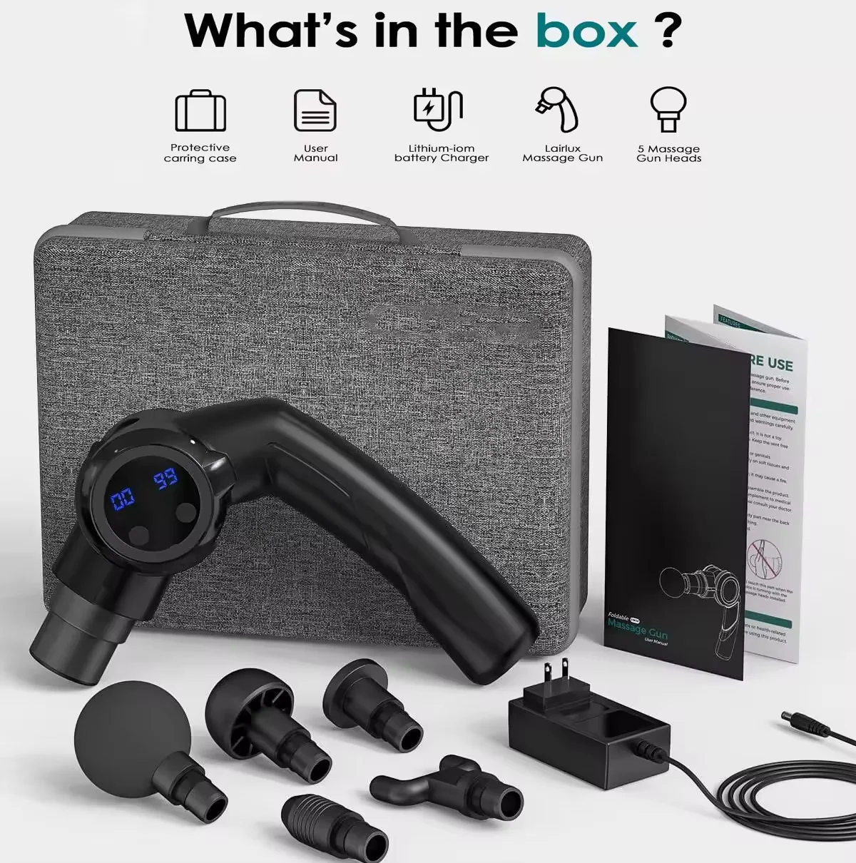 A 180-degree Folding Professional Facial Massager Gun Full Body Muscle Percussion Massage Fascia Chiropractic Massage Tool