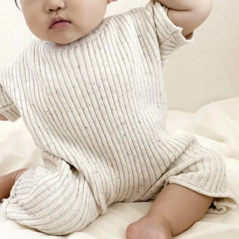 100% Cotton Plain Baby Romper Sweater Knitted Newborn Baby Clothes Short Sleeve Jumpsuit