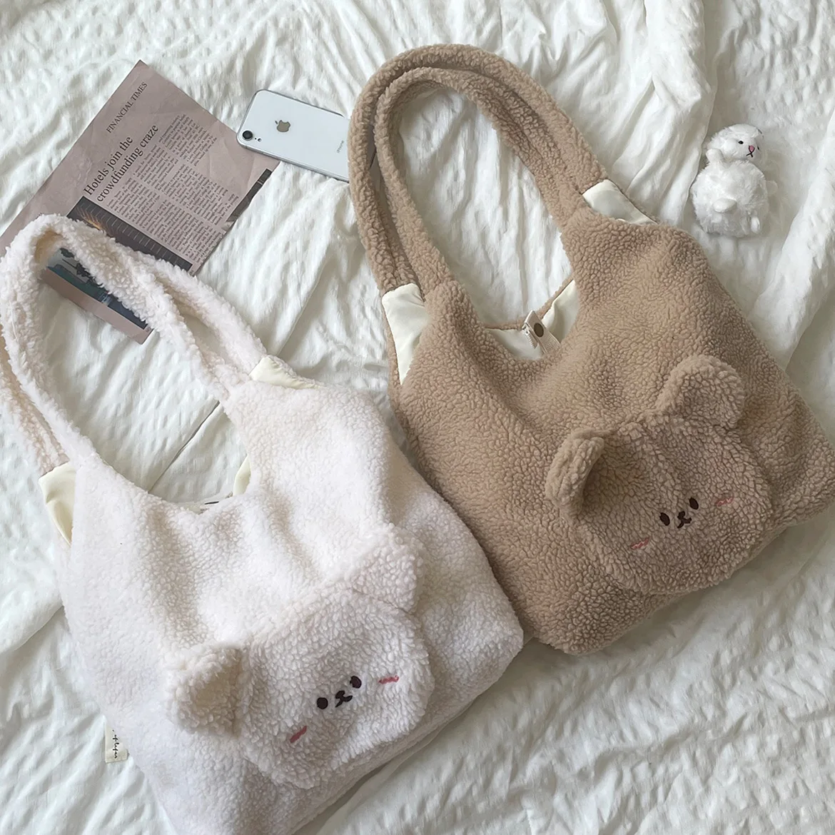 Wholesale Custom Teddy Bear Tote Bag Large Capacity Teddy Bear Handbag Portable Teddy Velvet Fashion Bag Customized Summer Bag