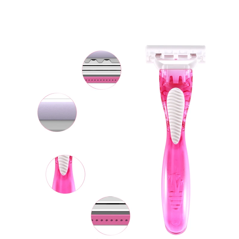 High Quality Female Plastic Handle Disposable Body Shaver 3 Blade Disposable Razor for Woman Replacement Size with Another Size