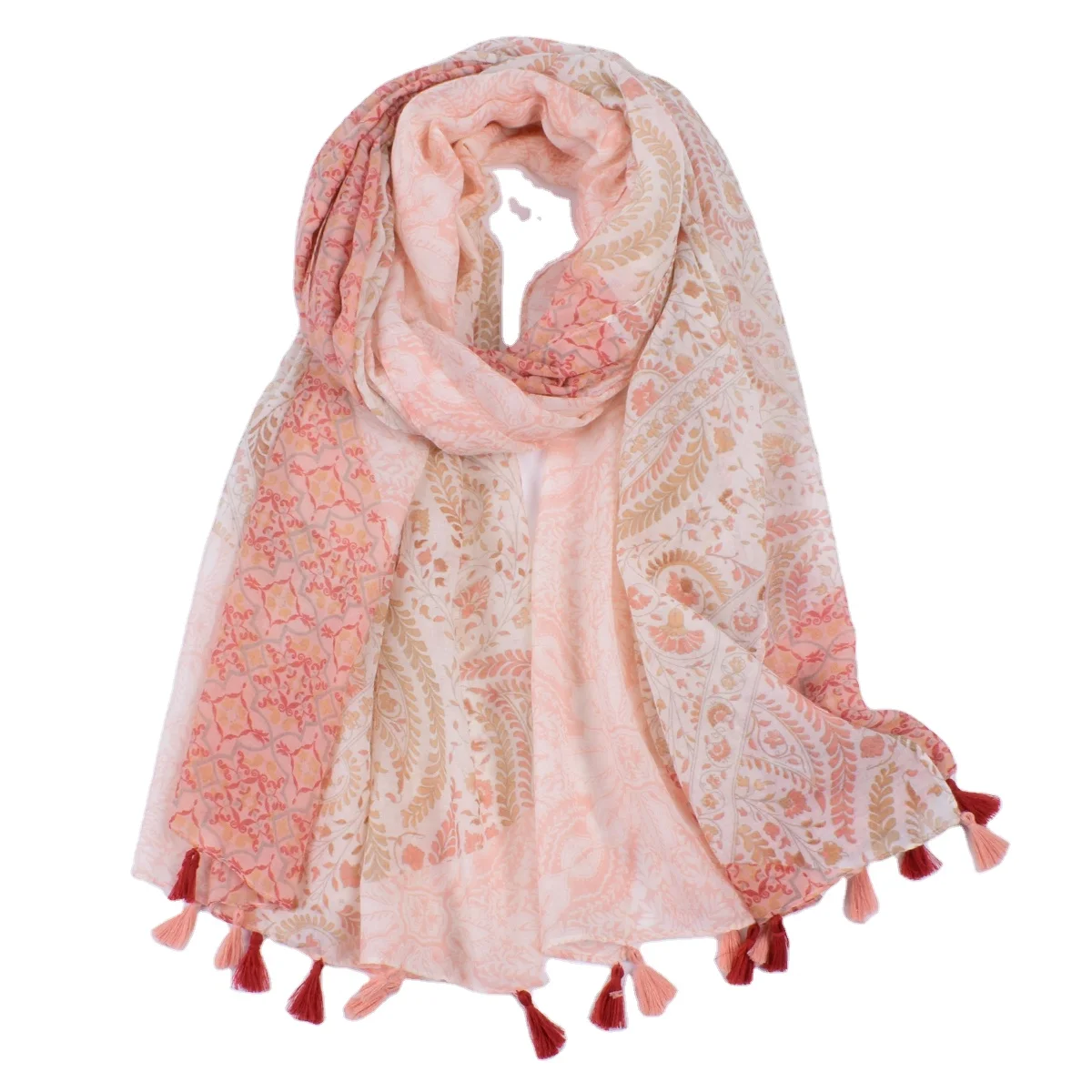 Ready to ship 2022 hot sale ladys scarf new model ethnic floral printed cotton viscose ladies shawls and wraps