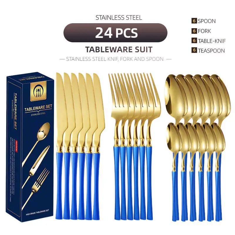 Customized 24 Pieces amazon hot selling 2023 luxury Kitchen Stainless Steel Western wedding vintage gold cutlery flatware set