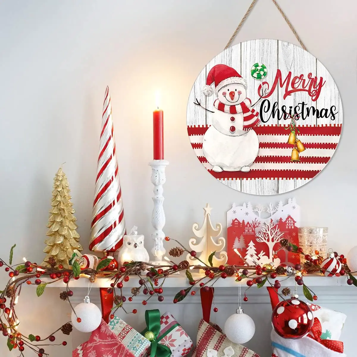 Custom Christmas Round Wooden Plaques Front Door Hanger wreath sigmns Welcome wood Sign with