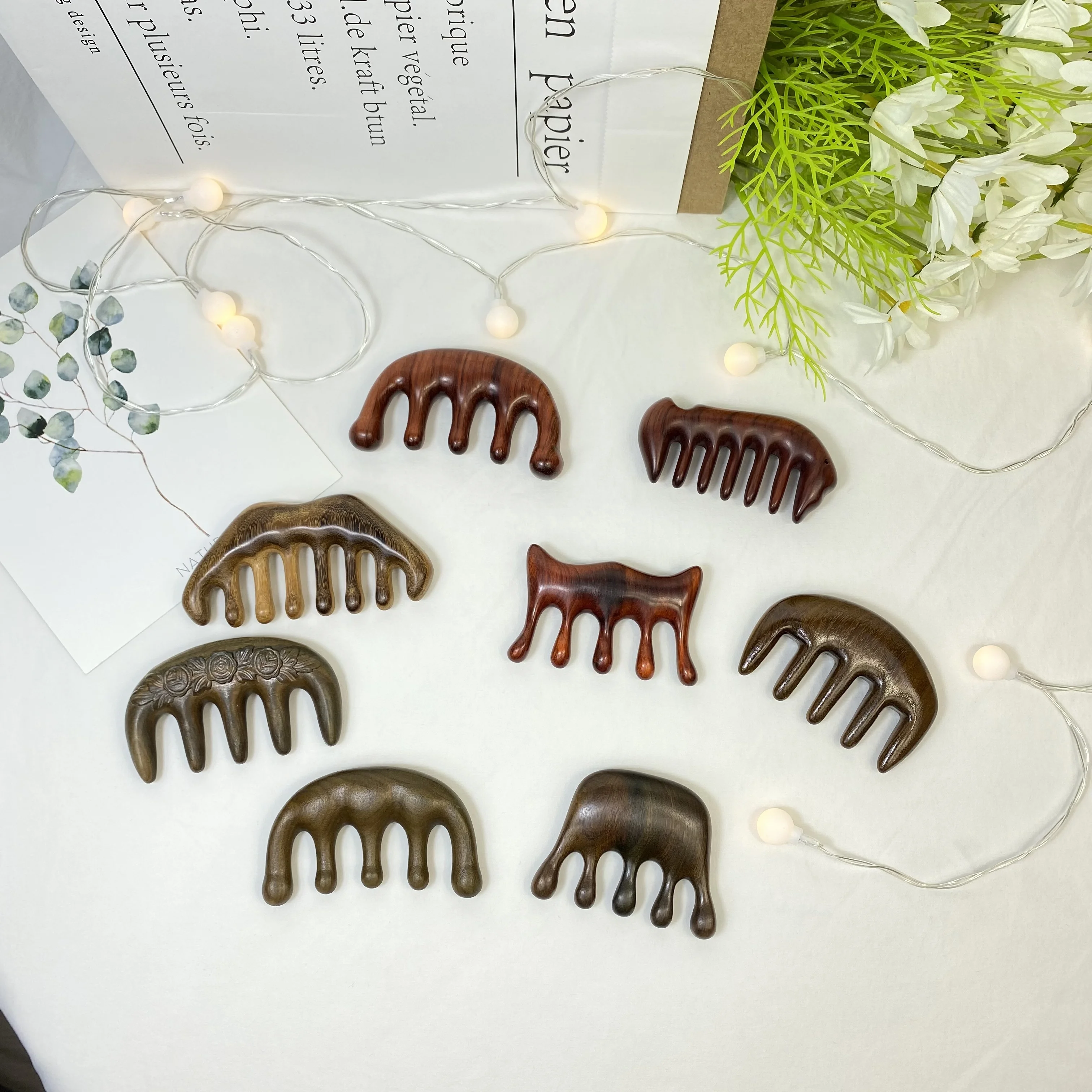 Natural Wood Massage Comb for Meridian Channel Massage Head Scalp massage Therapy No Static Green Sandalwood Wooden Comb