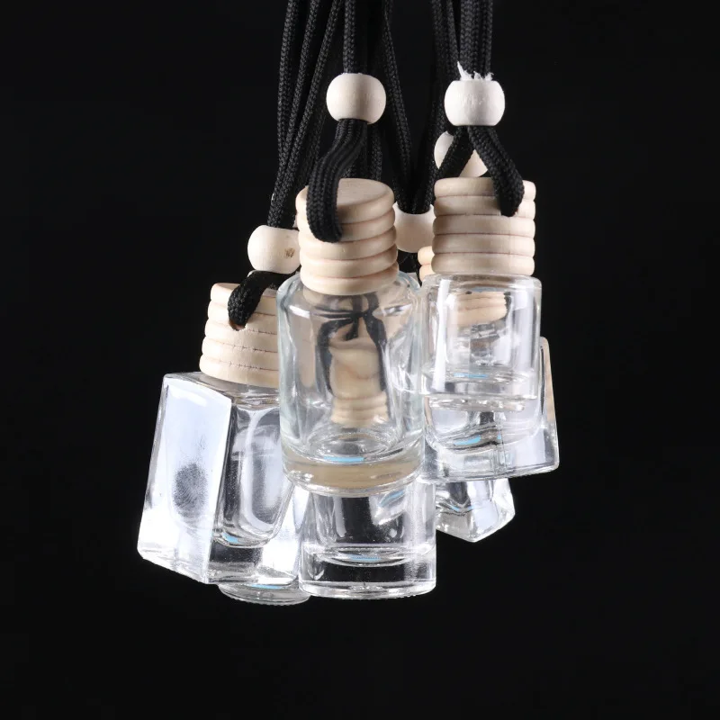 New square 5ml 6ml 7ml 8ml 10ml hanging car air freshener diffusion Bottle car perfume bottle with wooden cap