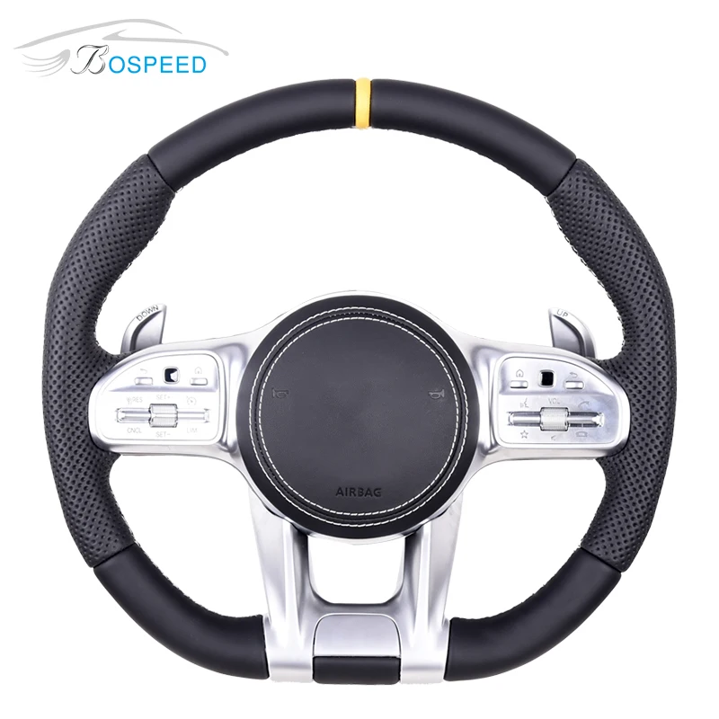 
All Leather Steering Wheel for Mercedes Benz AMG for W212 C43 W205 W204 CLA C Class with Perforated Leather 