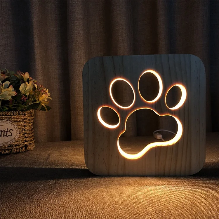 Warm white Nordic design gift  decorative carton pet cat dog fish  LED night light for kids wood light night light