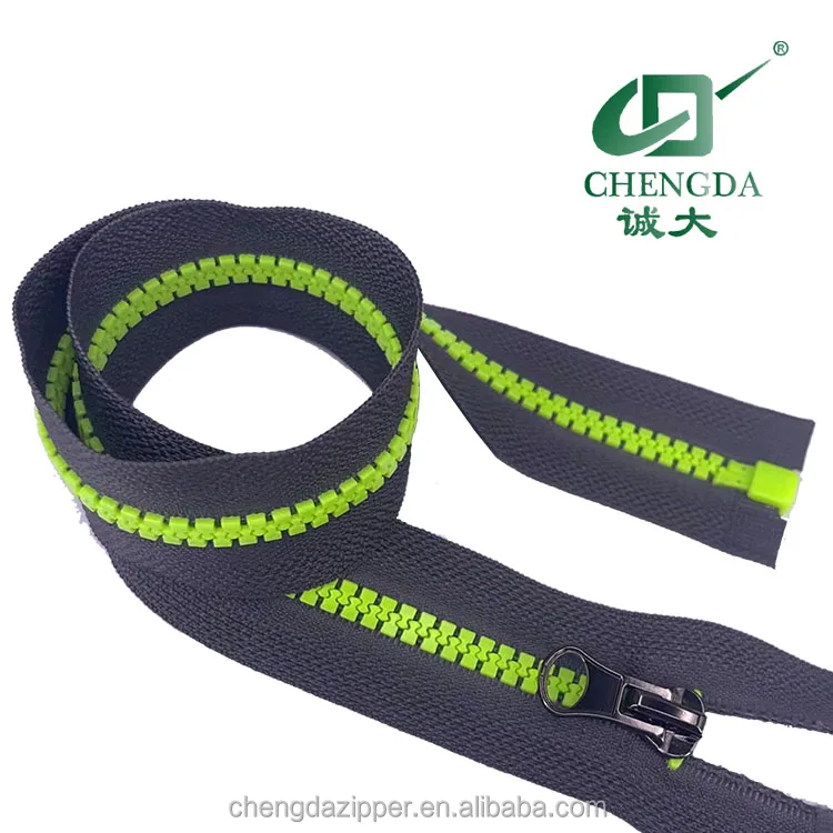 Separating plastic zippers for garment and sleeping bag derlin resin zipper open end DA slider two way open end vislon zipper