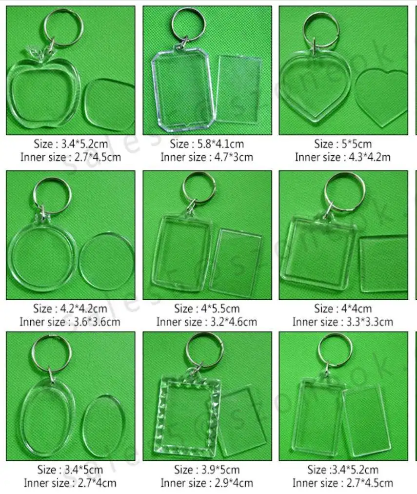 DIY Blank Acrylic Keychains key chains Insert Photo plastic Keyrings choose shapes 500pcs