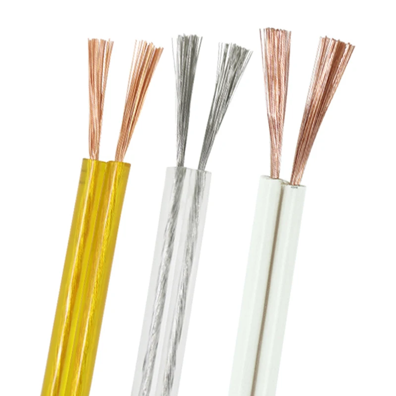 AWM Flat UL2468 22AWG 2 Core PVC Bare Copper Insulation Flat Ribbon White Black Red Black Transparent Speaker Wire Cable