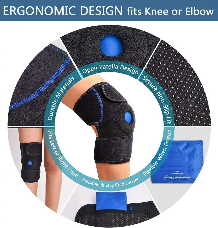 Flexible Knee Ice Pack Support Brace Wrap with cold Gel Packs for Hot and Cold Therapy