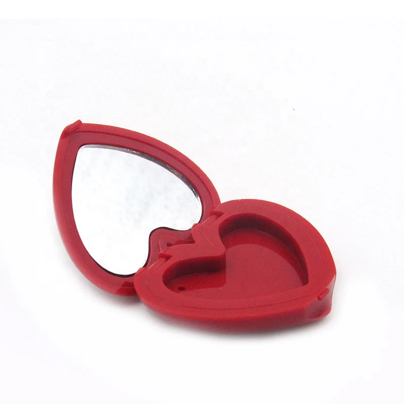 
High Quality Heart Shape Plastic Portable Powder Box Mini Eye shadow Blush Box With Makeup Mirror 