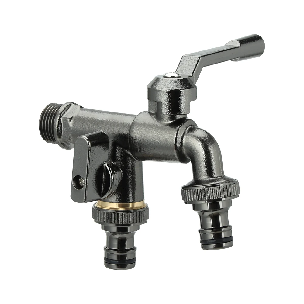Rastaps XX- 20390 New Design  Gun-Black Outdoor Double Tap Outlet  Aluminum Handle Brass Garden Faucet Cock Water Tap Bibcock