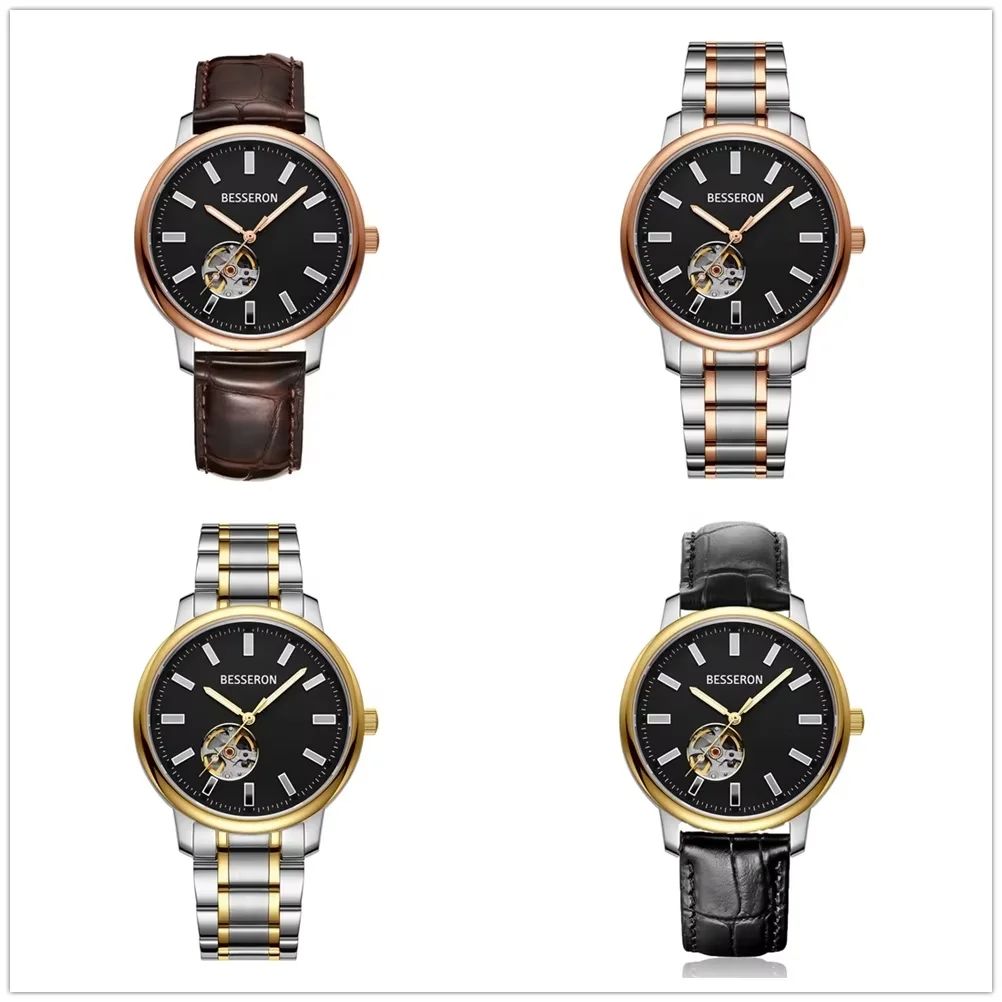 Hollow Out Mechanical Watches Japan 316L Stainless Steel OEM ODM logo Customize your name 42MM Gold Link Strap Wristwatch