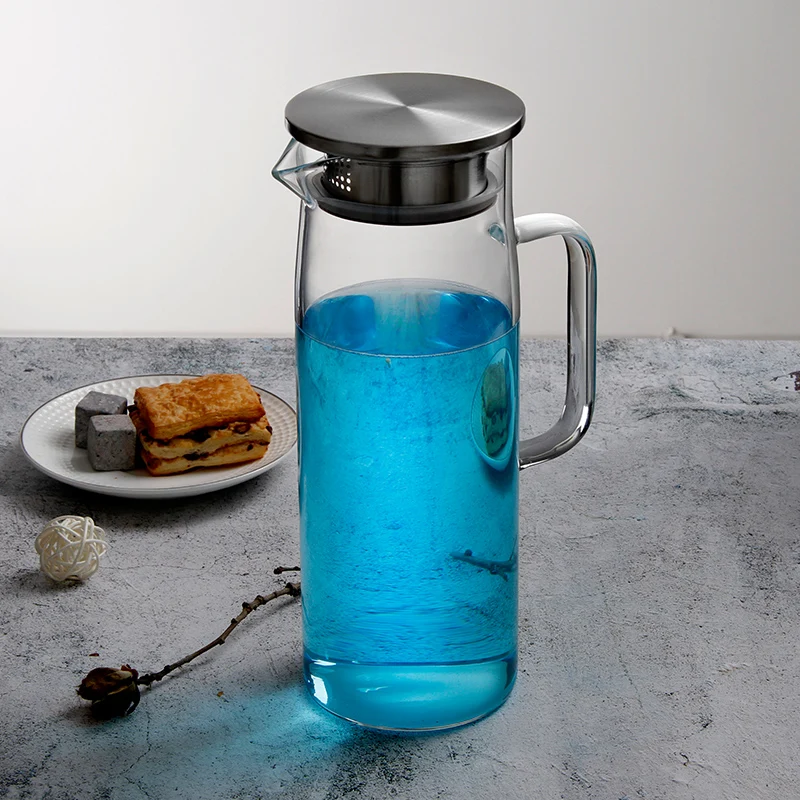 2023 Hot sale High Borosilicate Clear Glass Teapot cold water bottle With Stainless Steel Lid