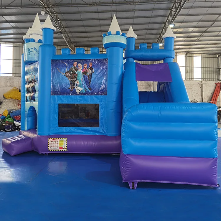 Cheap combo bounce house wet dry jumping castle with slide and pool frozen elsa inflatable bouncer