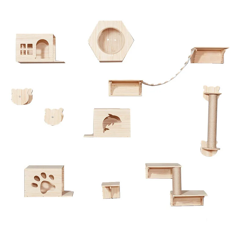 Solid Wood Secure New Design Cat Climbing Frame Shelf SISAL Cover Wood Scratcher Shelf Pet Furniture Cat Climbing Frame