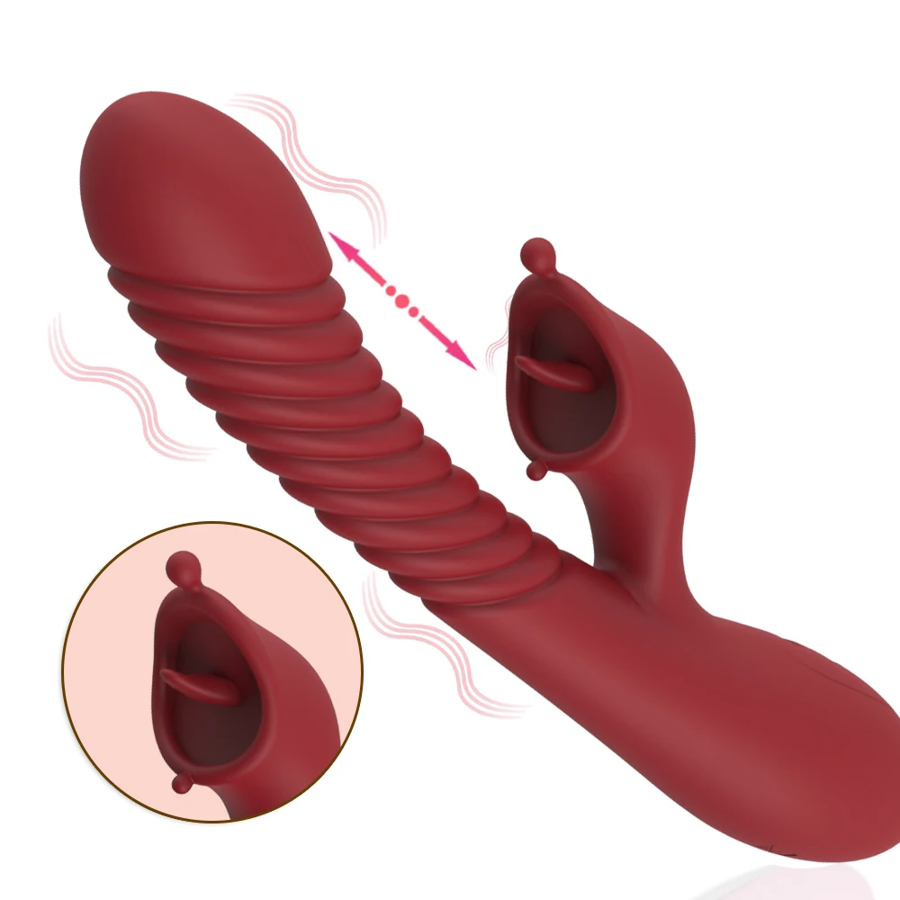 G Spot Tongue Licking Vibrator Rabbit Dildo with 7 Vibration Mode & 3 Powerful Thrusting Clitoris Stimulation Sex Toys for Women