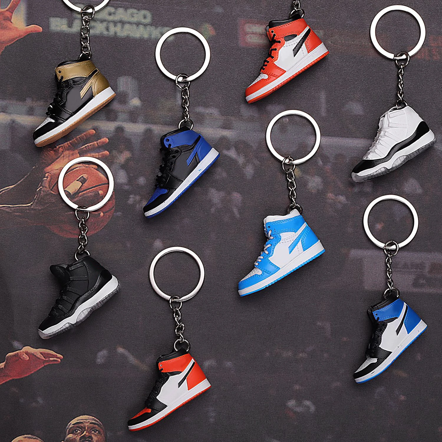 Wholesale 3D Mini Sneakers AJ Jordan sb duk ow shoe Keychain Model cute keychains with box key chain