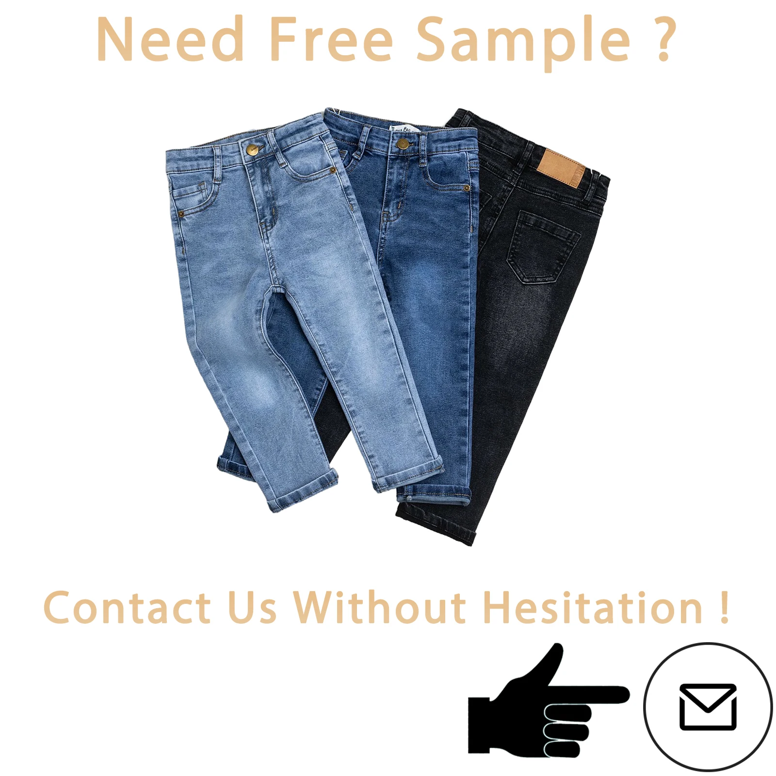 Rarewe Boys Denim Pants Zipper Fly Pockets Washed Elastic Simple Pants Straight Leg Loose Sport Jeans For 0-14 Years Old Boys