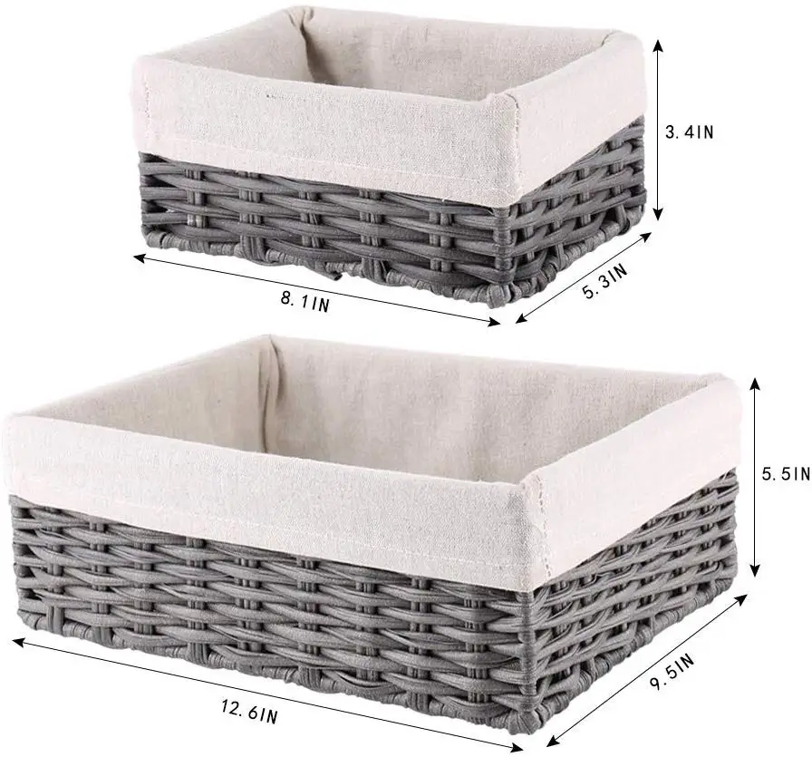 
Handmade Wicker Storage Baskets Set Woven Decorative Organizing Nesting Baskets for Bedroom (Set of 4, Grey) 