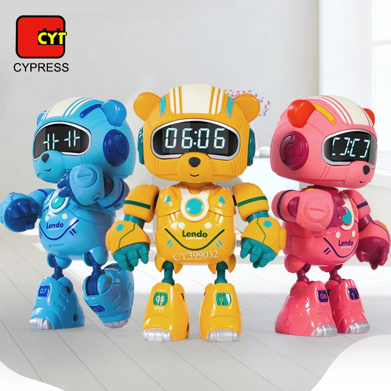 Wholesale Movable Joints Metal Robot Bear Digital Alarm Clock Children Teaching Clocks Toys For Kids