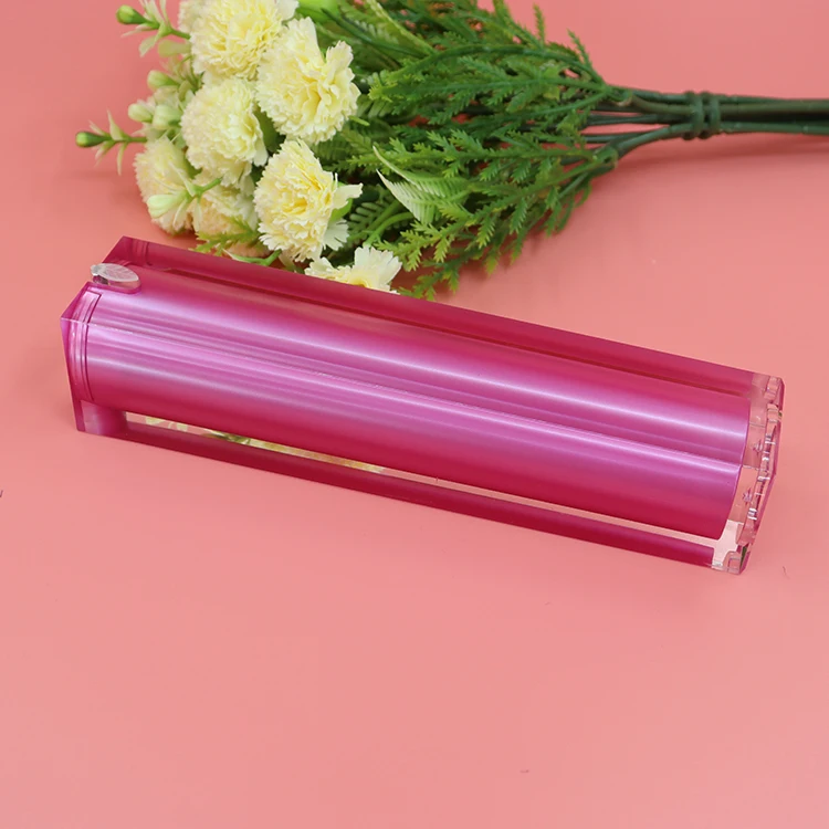 Custom lip gloss oil container tube square plastic pink with white fat brush applicator wands kylie skin clear shampoo bottle