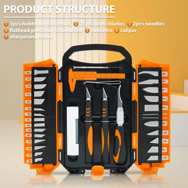 Sharp Blade Premium 37pcs carbon steel blade DIY Engraving Art Craft wood Chisel carving tools knife kit sets