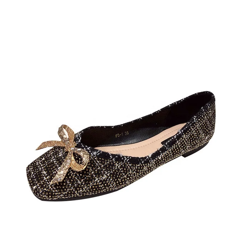2021 Bow Flat Shoes Women Round head Flats Women Boat Shoes Slip On Ladies Loafers Shallow Women Flats Black