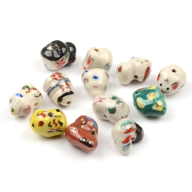 5pcs Cute Animal Ceramic Beads Colorful Handmade 12 Chinese Zodiac Porcelain Ceramic DIY Jewelry Bead