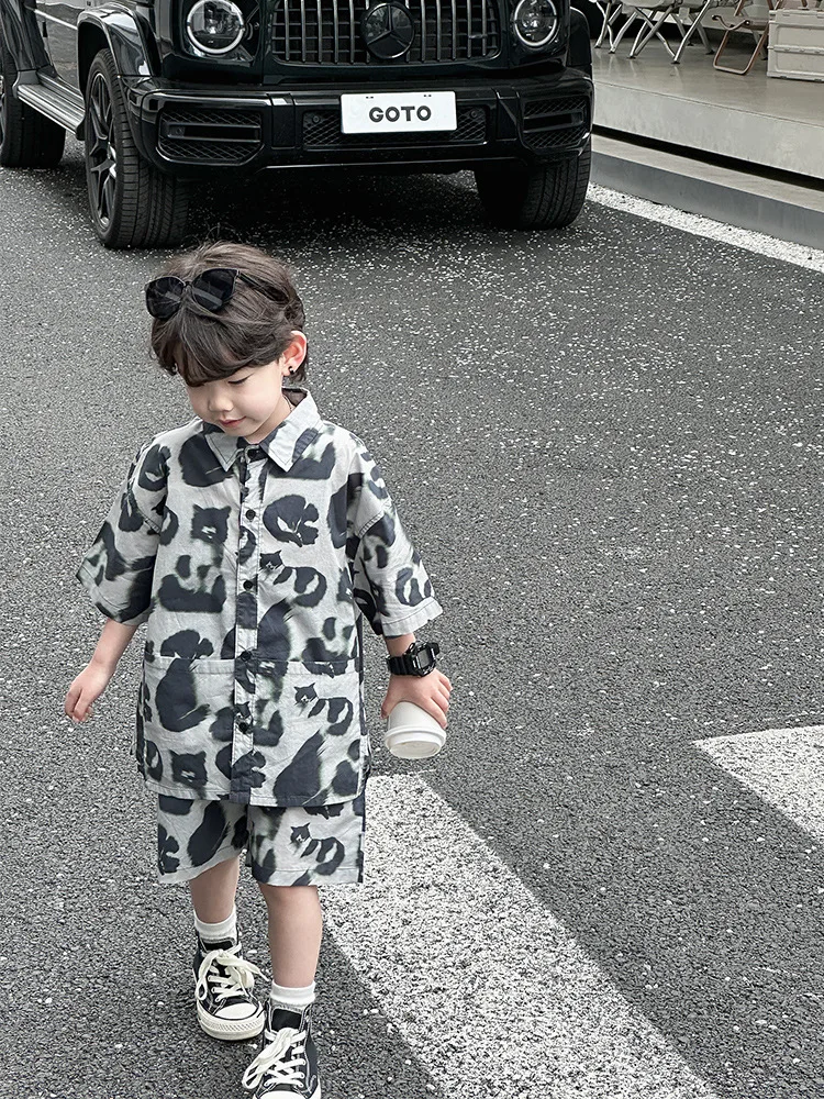 Fashion short sleeve teenage boys clothing sets new style printed boys clothing sets 8 year old to 12 hot sale kids 2 piece sets