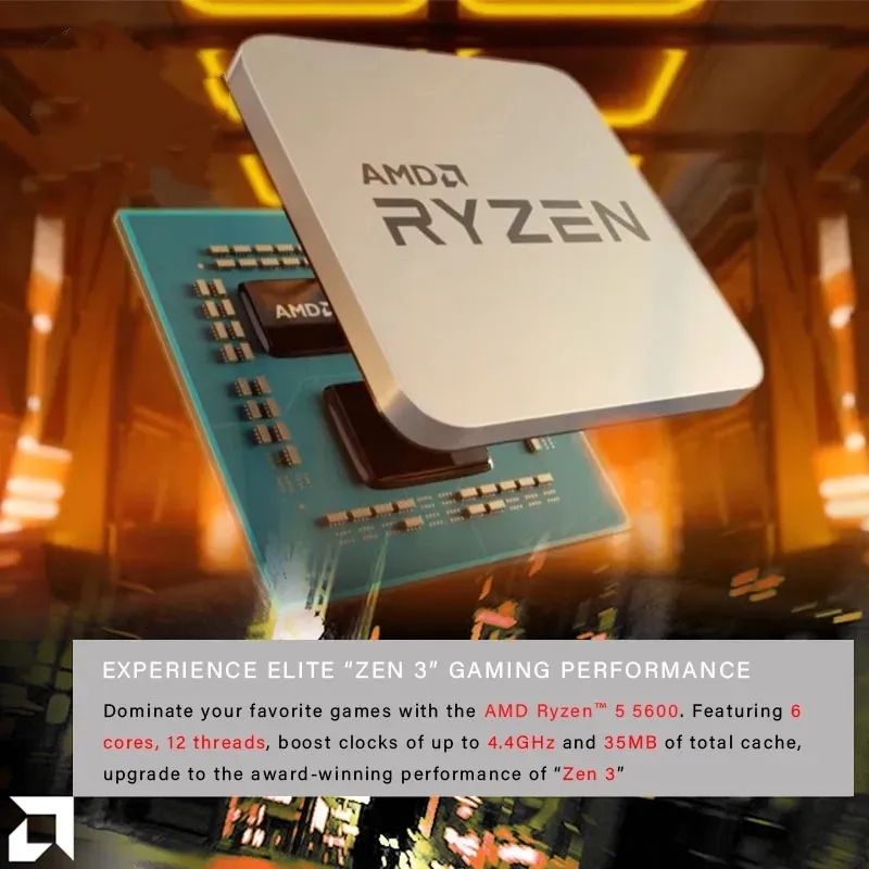 AMD Ryzen 5 5600 R5 5600 3.5 GHz 6-Core 12-Thread CPU Processor 7NM L3=32M 100-000000927 Socket AM4 New and without cooler