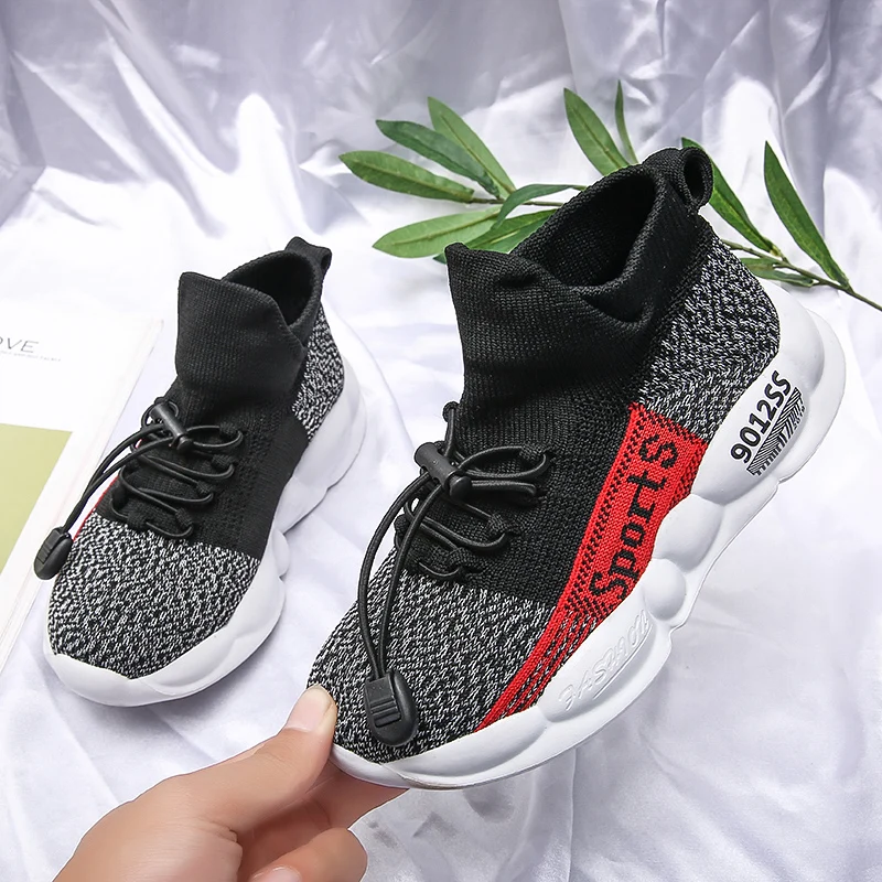 high quality children knitted sport boutique fly knitting boy girl sock factory wholesale smart kids shoes