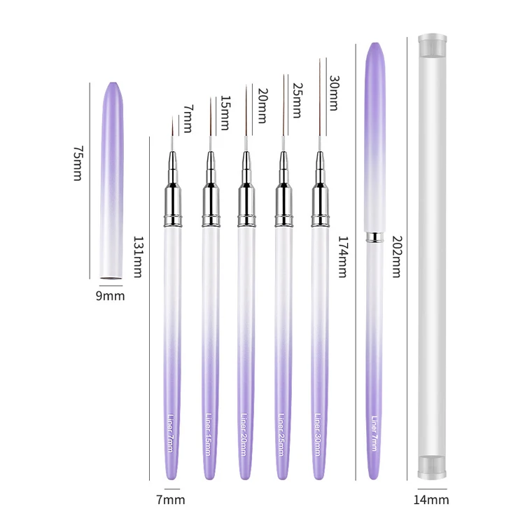 Nail Art Brushes 5pcs Liner Striping Brush Super Fine Nail Art Long Striper Pen Set Lines Fine Designs Nail Liner Brush