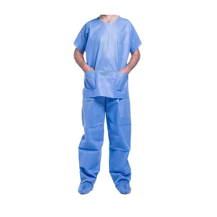 2023 Wholesale OEM medical clothing hospital uniform scrub suit SMS nonwoen fabric patient gown