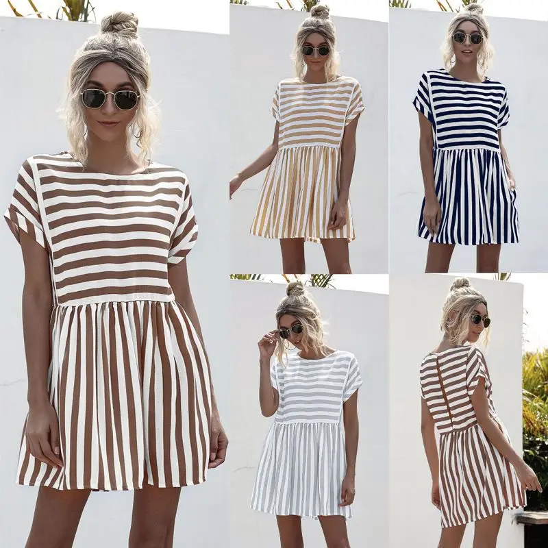 
Fashion Women Summer Casual Dresses Short Sleeps Stripe Women Clothing Loose Big Size Dress 