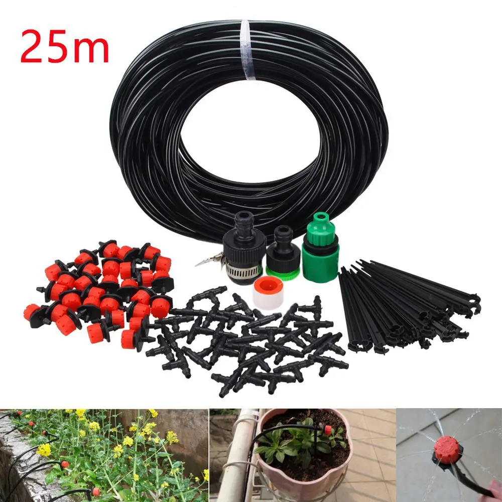 25m Hose Garden Farm Lawn Drip Irrigation System Watering Kit Spray automatic timely pouring flower