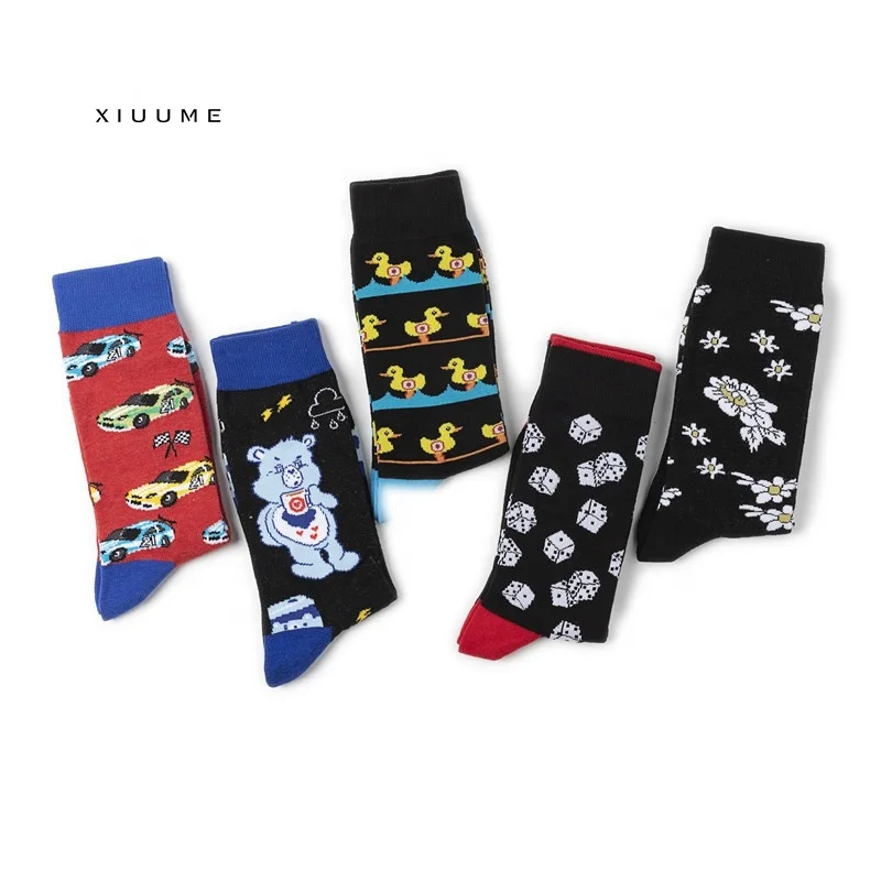 
Wholesale manufacture fashion cartoon designs cotton colorful tube happy socks men 