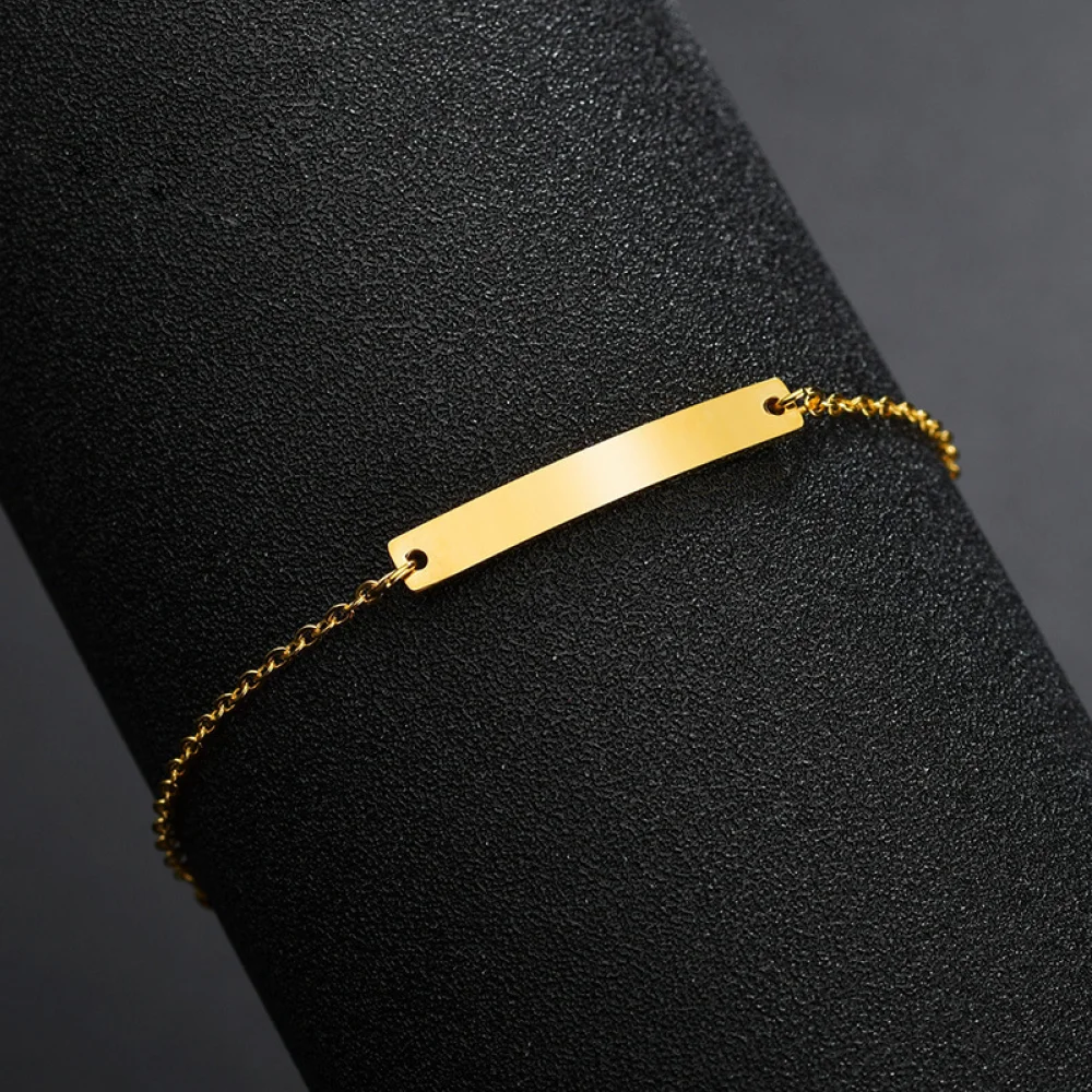 Custom Engraved Children Baby Name Jewelry Gold Plated Stainless Steel Blank Bar Diy Kids Bracelet