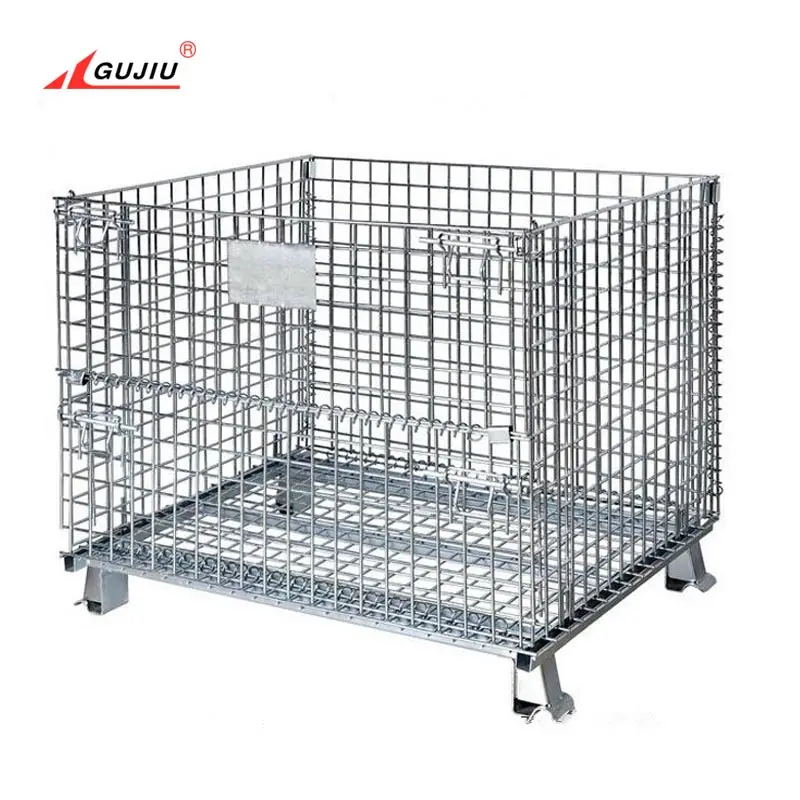 Square Box Zinc Mesh Metal Containers Japanese Folding Wire Basket Gas Cylinder Work Storage Transport Forklift Safety Cage