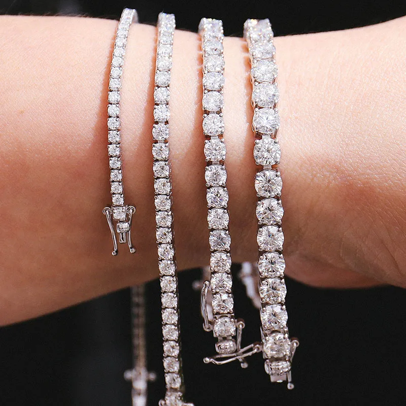 lowest to $30 price fine jewelry wholesale custom S925 sterling silver 2mm 3mm 4mm 5mm 6mm stone bracelet moissante tennis chain