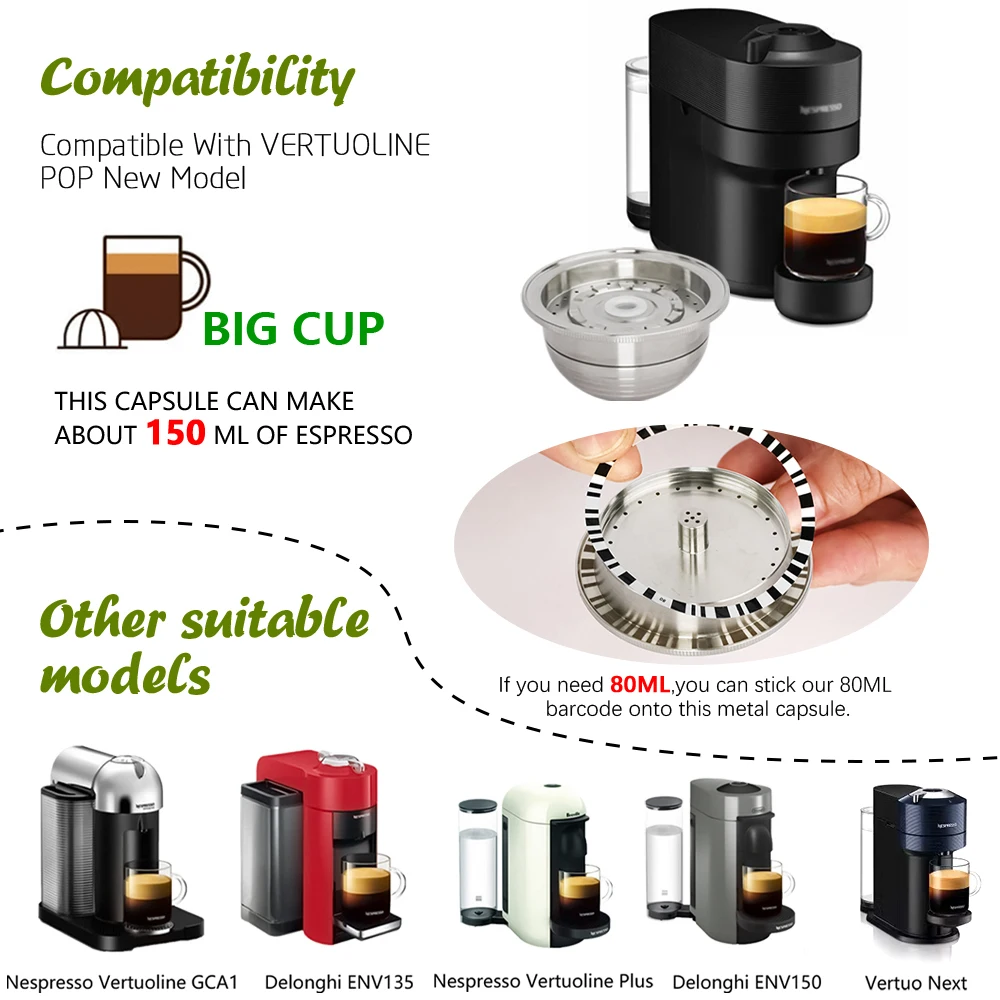 Customized Coffee Pods Filling Rack Reusable Capsule Compatible With Vertuoline Pop Models Coffee Equipments