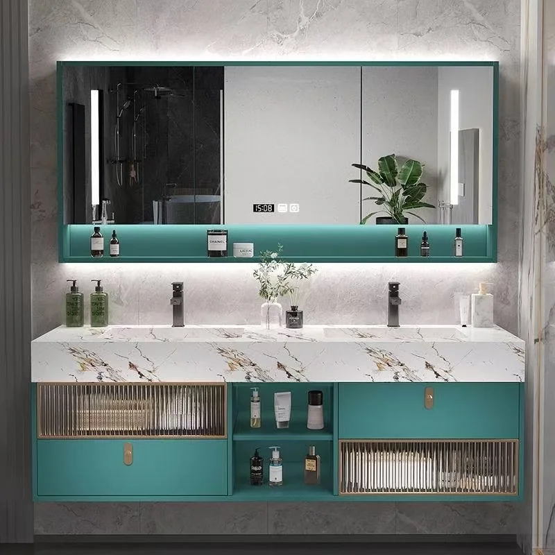 Luxury Double Sink Basin Bathroom Vanity Cabinet Wall Mounted with Mirror and Shelf Ceramic Bathroom Vanities