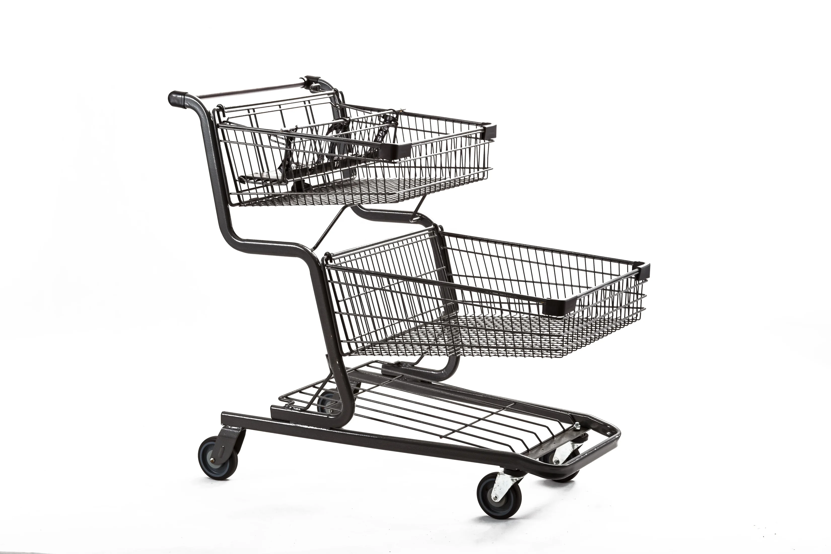 Double Layer Cart Metal Supermarket Store Unfolding Shopping cart trolley