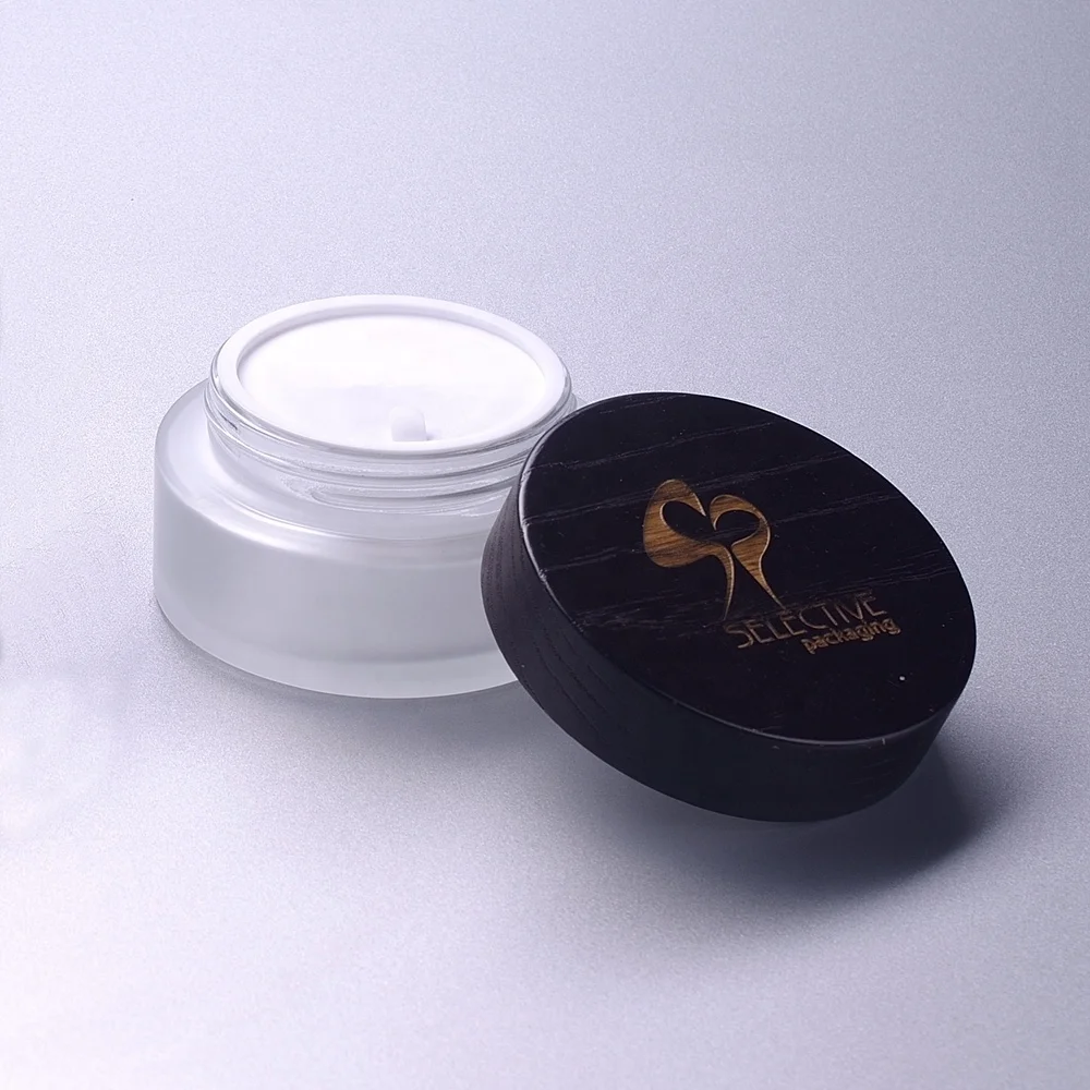 100ml face cosmetic jar with ASH brown wooden lid Hexagonal glass cream jar