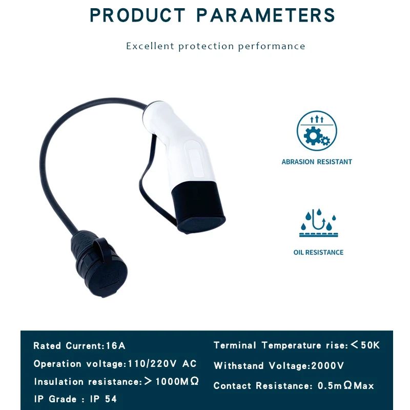 16A 220V AC Type 2 EV Charger Plug to Schuko Socket For Electric Motor Charging