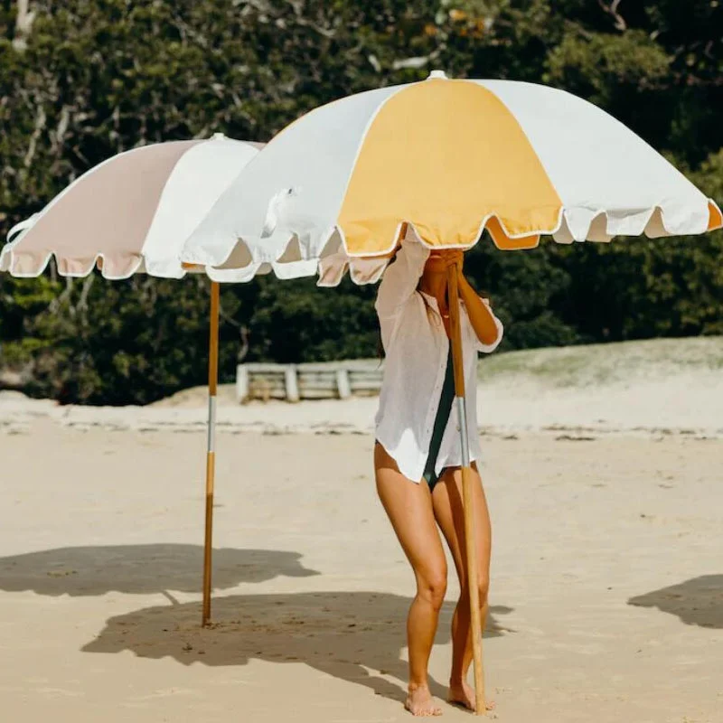 BR New Customized Portable Real Wood Pole Holiday Outdoor Beach Umbrella, UPF 50 Travel Picnic Pool Yard Sunshade Sun Parasol