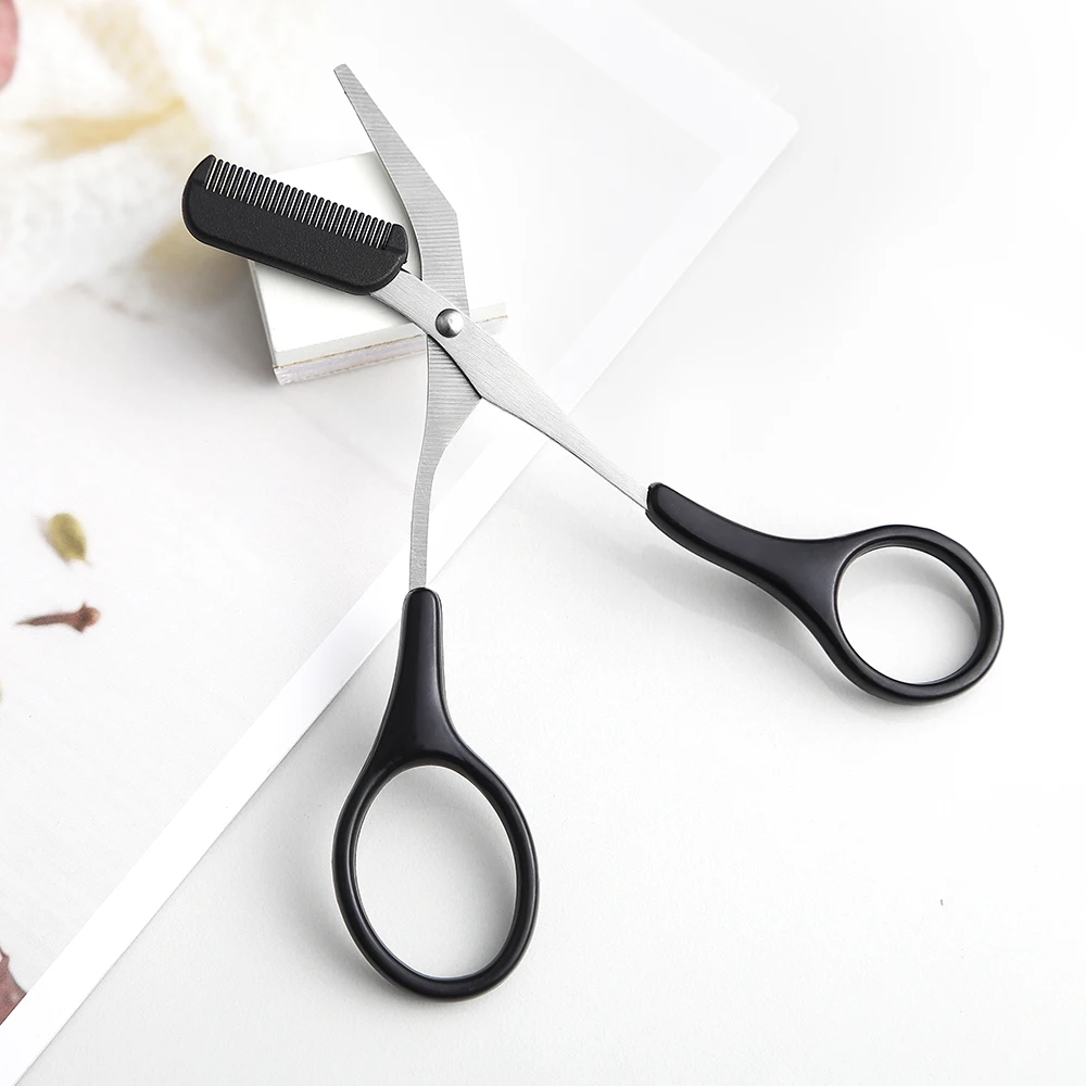 Wholesale Makeup Tools custom logo eyelash Cosmetic Scissors eyebrow trimmer scissors with comb